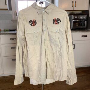 Howler Bros Gaucho Snapshirt Medium Frigates Pearl Snap Buttons Beige Khaki